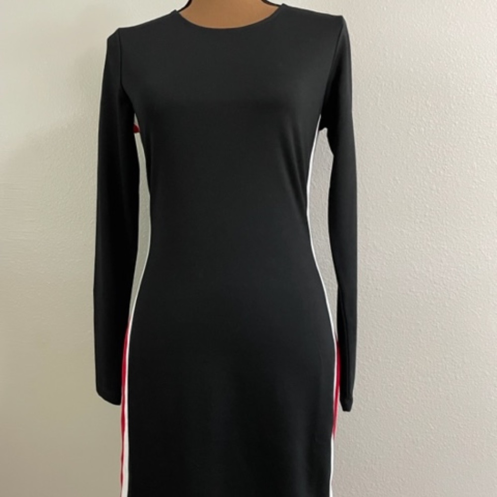 H&M Divided Bodycon Dress Black with Red & White Side Stripes *New without tags*
